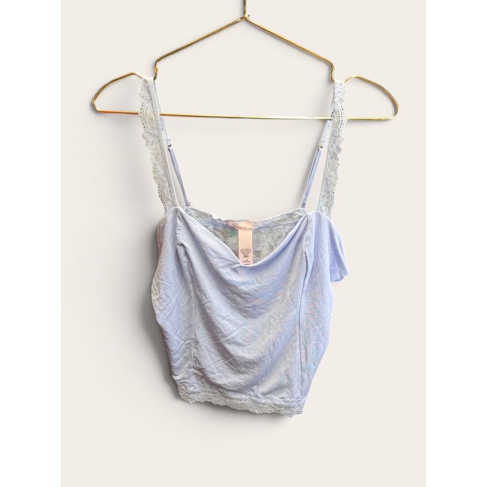 Victorias Secret Blue Lace Back Cropped Cami Top NWT L 11237027